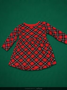Red Plaid Long-Sleeve Baby Dress